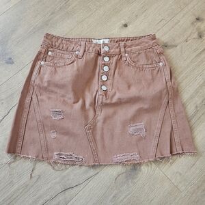 We The Free Button-Front Brown Mini Skirt